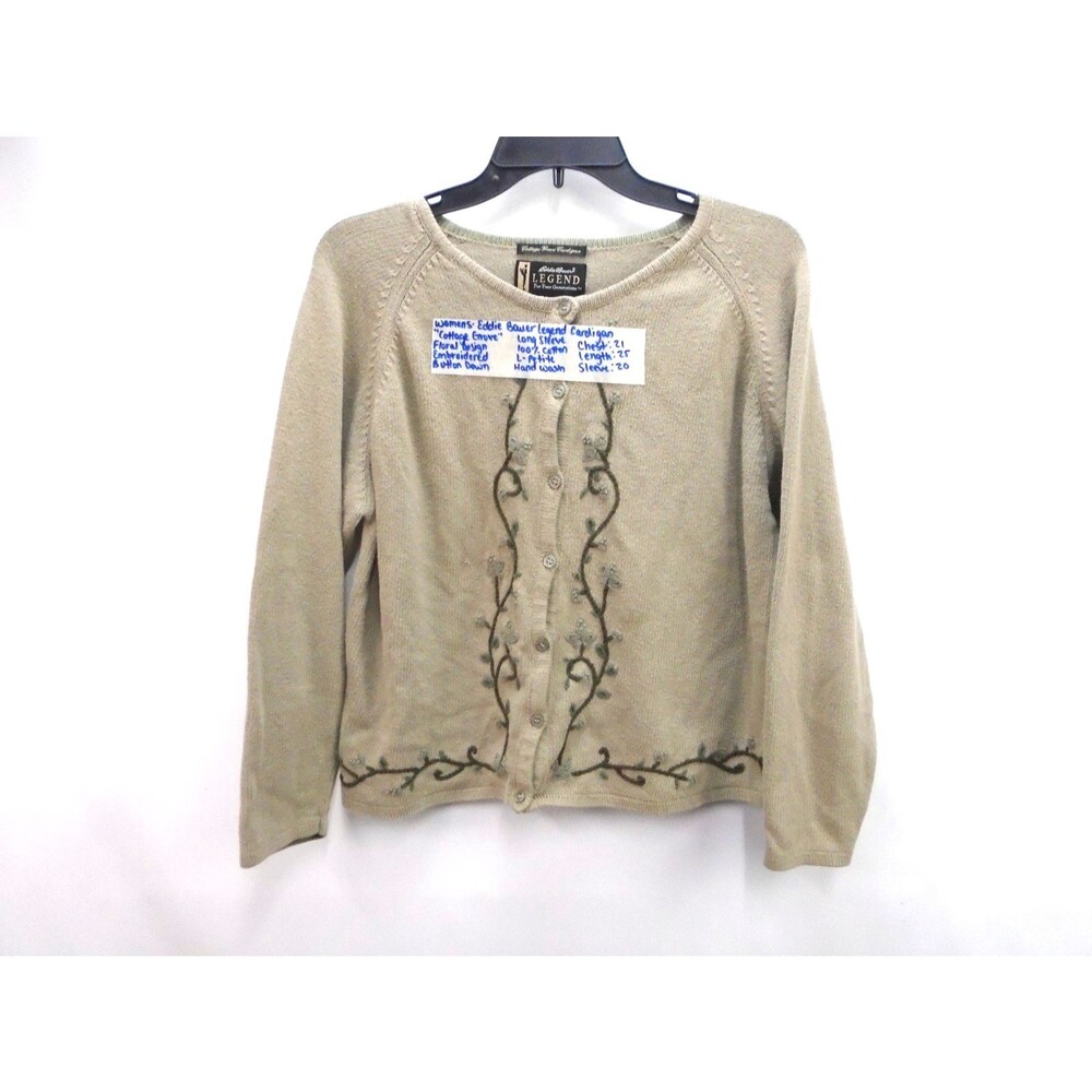 Vintage Eddie Bauer Legend Women Sz L Cottage Grove Cardigan Embroidered Floral